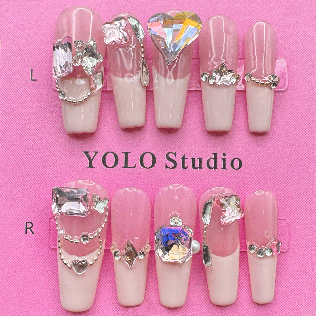 YOLO 06 Pink Lady Handmad Reusable Press-ON Nails