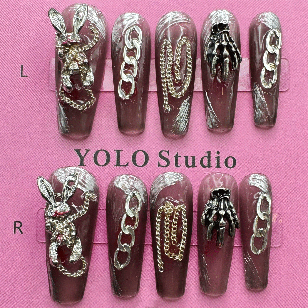 YOLO 14 Rabbit Chain Reusable Press-ON Nails