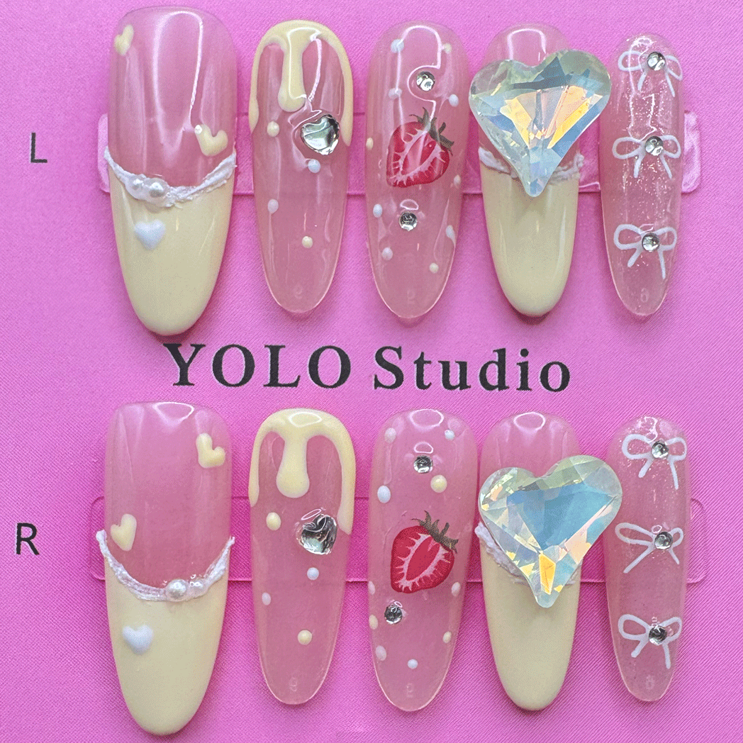 YOLO 16 Strawberry Cake Reusable Press-ON Nails