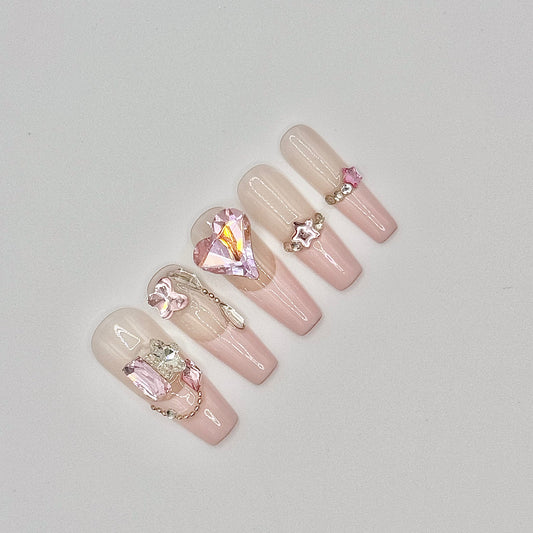 YOLO 06 Pink Lady Handmad Reusable Press-ON Nails